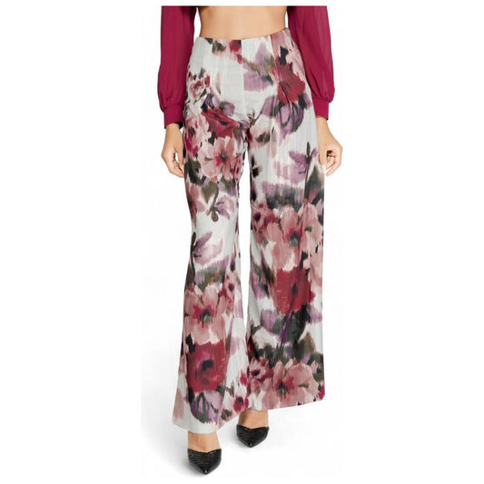 Rinascimento Bordeaux floral polyester pants for women, fall/winter collection, featuring a stylish wide-leg design.