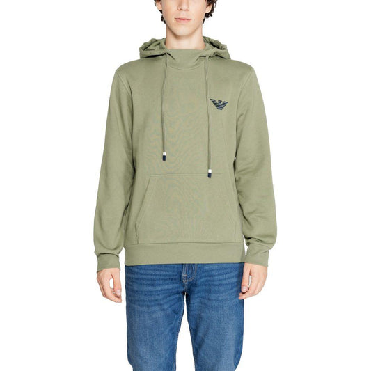 Emporio Armani Underwear green cotton hoodie for men, stylish casual wear with logo, made of 60% cotton and 40% polyester.