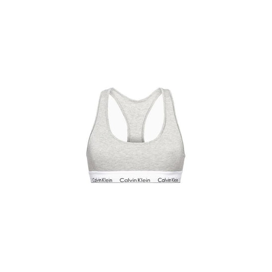 Calvin Klein gray cotton women's bra with elastic band, minimalist and sporty design, providing comfort and support for any occasion.
