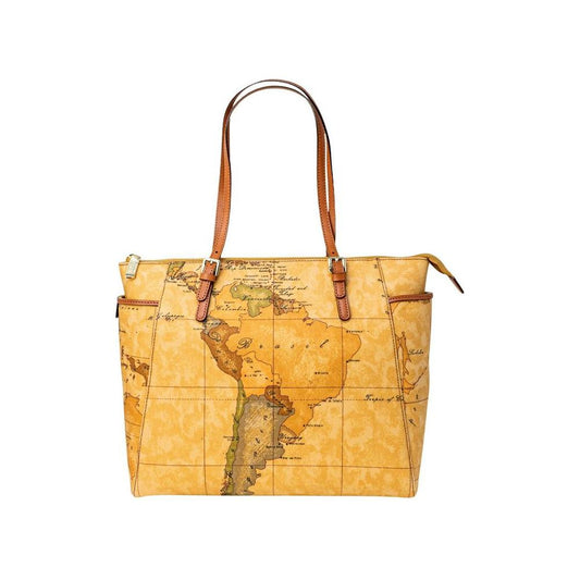 Alviero Martini Prima Classe beige leather handbag with a map design, ideal for women's autumn/winter collection.