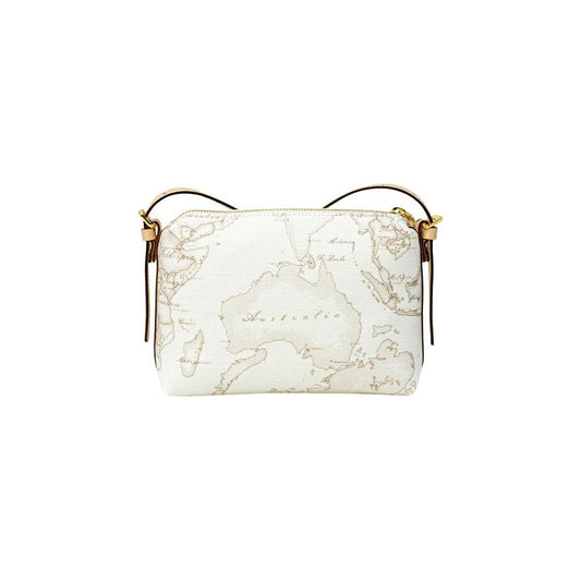Alviero Martini Prima Classe white leather handbag with map design, women's bag from the Autumn/Winter collection, 100% leather.