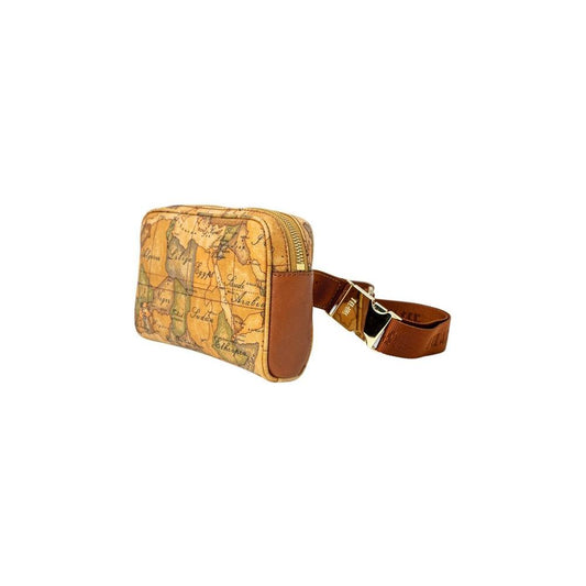 Alviero Martini Prima Classe beige leather belt bag with map design.