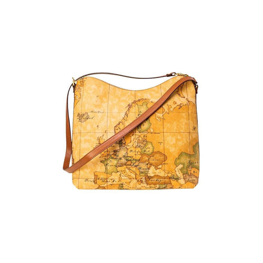 Alt Tag: Alviero Martini Prima Classe beige leather handbag with map design, autumn/winter collection for women, 29.5cm x 32.5cm x 13cm.