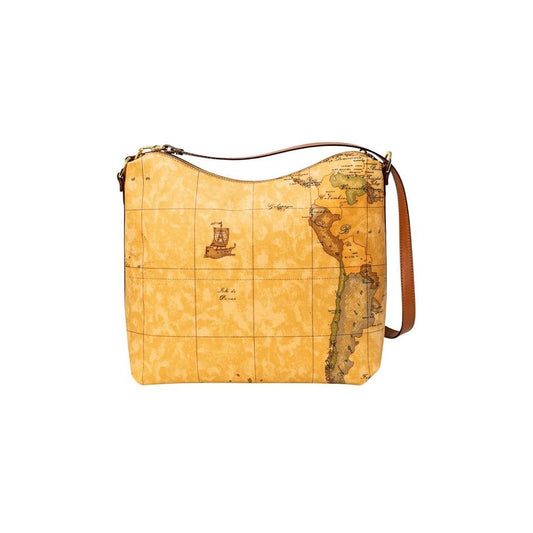 Alviero Martini Prima Classe beige leather handbag with vintage map design, 100% leather, 29.5cm height, autumn/winter collection.