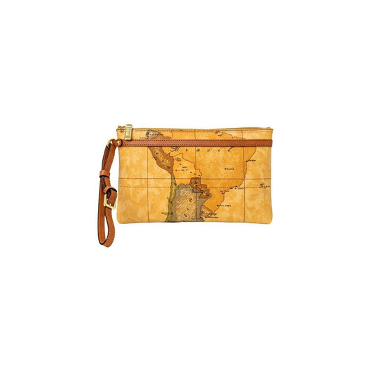 Alviero Martini Prima Classe Beige Leather Zip Pouch with Map Design
