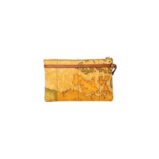 Alviero Martini Prima Classe beige leather handbag with map design, medium-sized, elegant accessory for women made of premium leather.