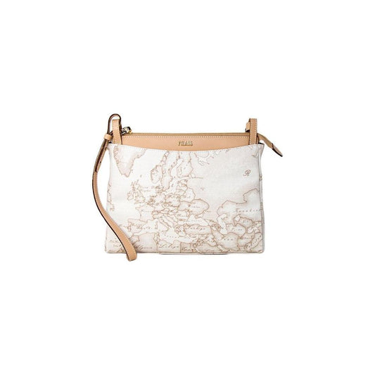 Alviero Martini Prima Classe white leather handbag with map design, autumn/winter collection, 20% leather, 21cm width, 16cm height.