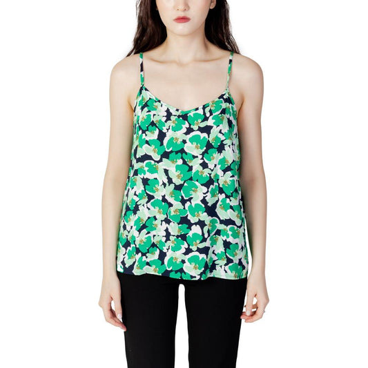Jacqueline De Yong green cotton floral tank top for women, perfect for spring and summer fashion.