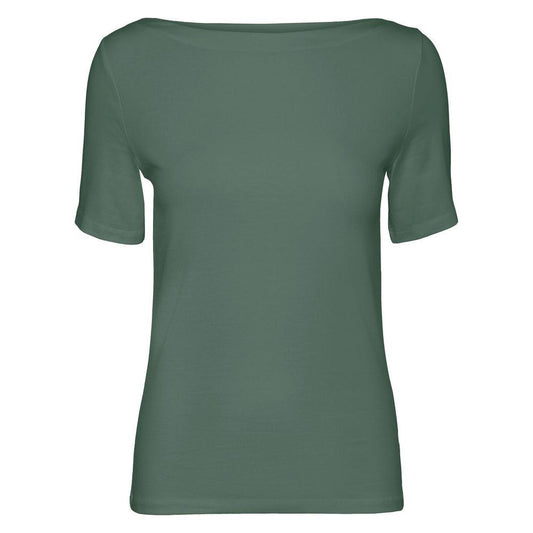 Vero Moda green short-sleeve viscose t-shirt, elegant minimalist design for casual or sophisticated looks.