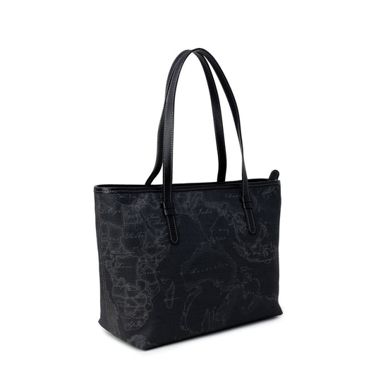 Alviero Martini Prima Classe black leather handbag from the Autumn/Winter collection, featuring a map design, stylish and versatile.