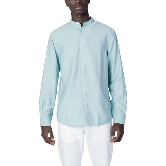 Antony Morato green viscose shirt for men with long sleeves and regular fit, perfect for work or informal occasions.