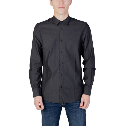 Antony Morato gray cotton long sleeve shirt for men, autumn/winter collection, featuring button-down front, casual style.