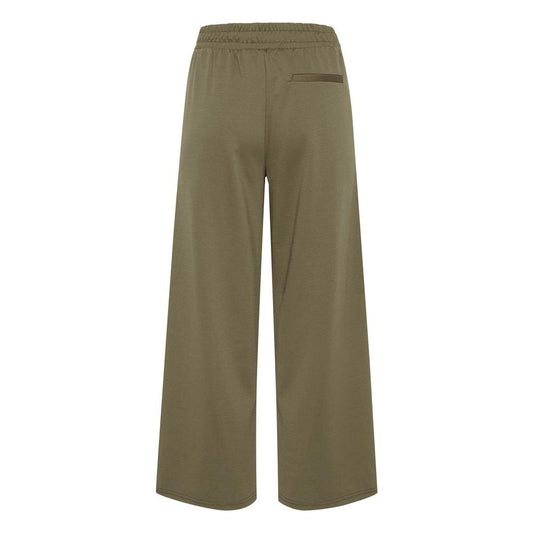 ICHI green bootcut pants made from recycled polyester, featuring fall/winter design, for women.