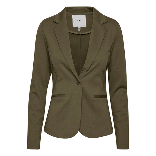 ICHI women's green polyester blazer for fall winter collection, made of 74% polyester, 22% viscose, 4% elastane.