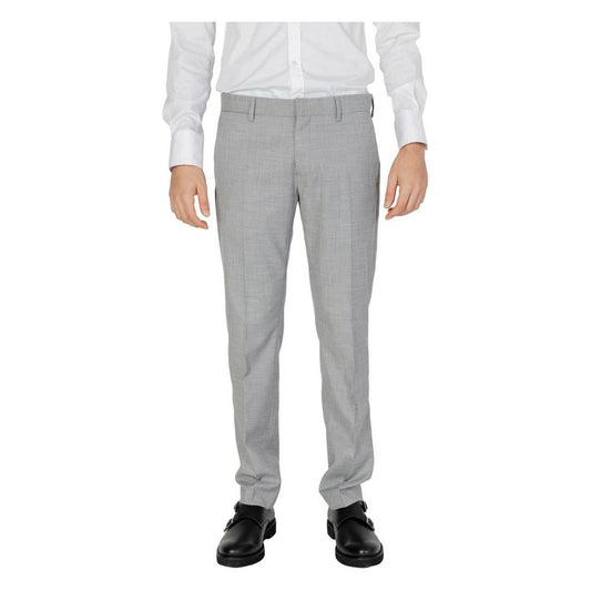 Antony Morato gray polyester men's suit pants, spring/summer collection. 83% polyester, 15% viscose, 2% elastane blend.