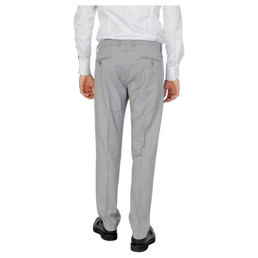 Back view of Antony Morato gray polyester men's suit pants, from the Spring/Summer collection, with 83% polyester composition.