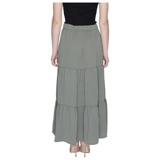 Back view of Jacqueline De Yong green long polyester skirt for women, perfect for spring summer collection.