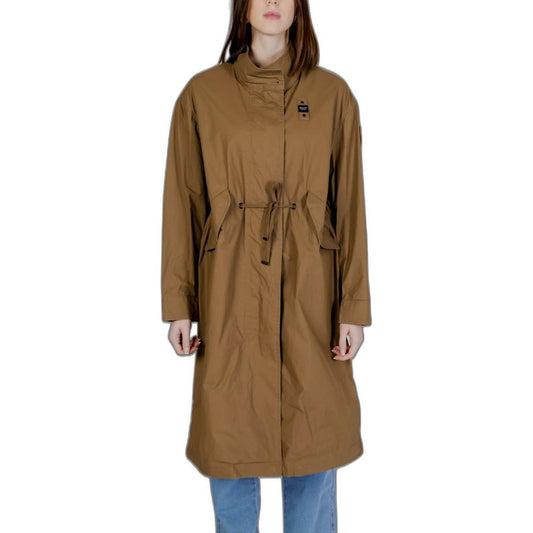 Women's Blauer green cotton parka coat, spring/summer collection, featuring a tie waist and 100% cotton composition for casual style.