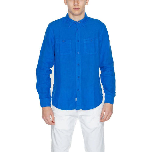 Men's Blauer blue linen long-sleeved shirt for spring/summer collection, made of 100% linen.