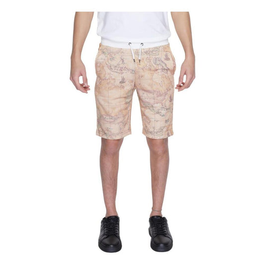 Alviero Martini Prima Classe beige polyester shorts, men's bermuda, spring/summer collection, with map design.