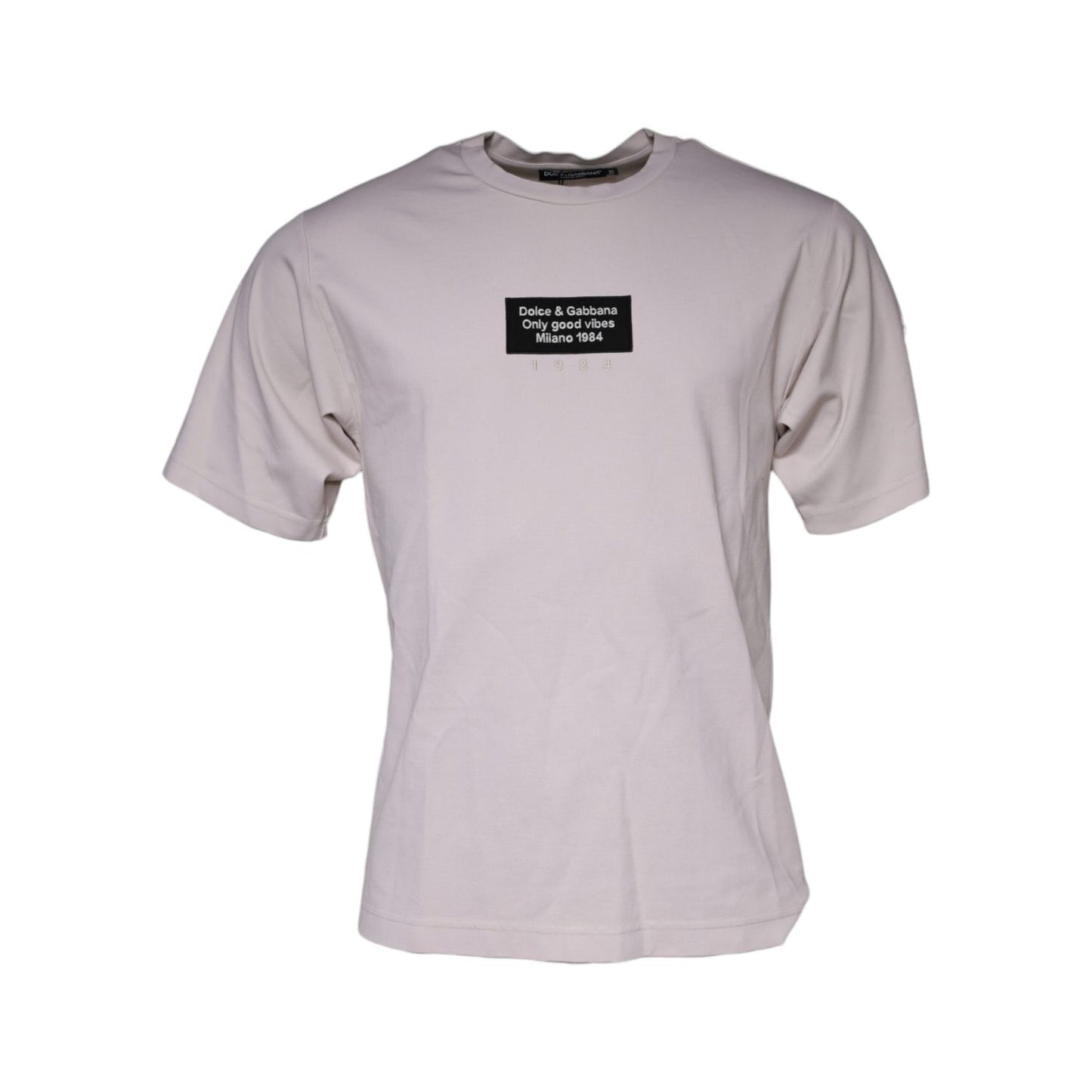 Dolce & Gabbana Beige Logo Cotton Blend Crew Neck T-shirt