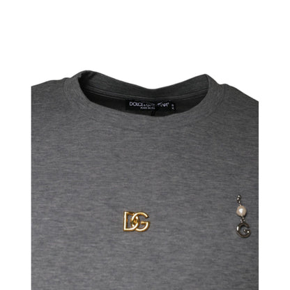 Dolce & Gabbana Gray Cotton Blend Embellished Tee T-shirt