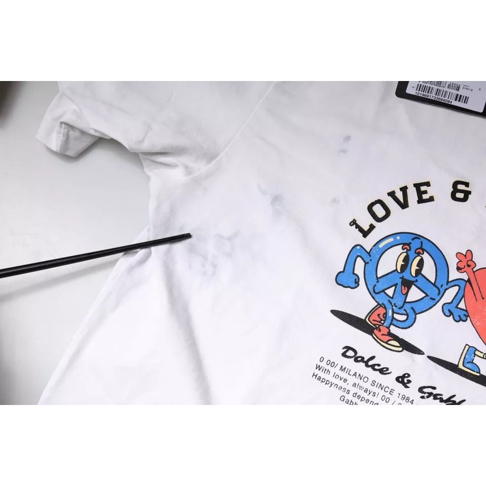 Dolce & Gabbana White Love & Peace Cotton Round Neck T-shirt