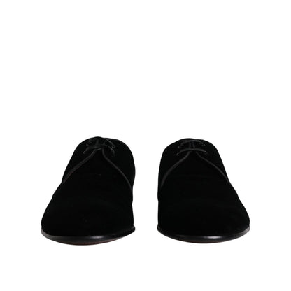 Dolce & Gabbana Black Velvet Leather Lace Up Derby Shoes