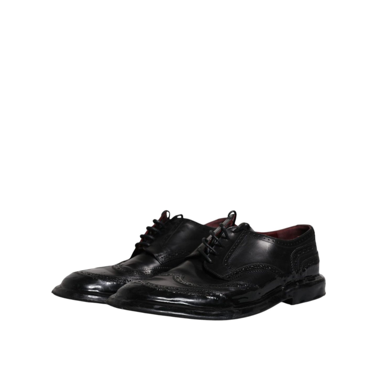 Dolce & Gabbana Black Leather Derby Wingtip Formal Shoes