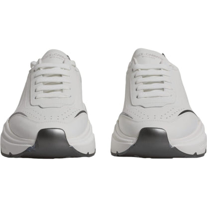 Dolce & Gabbana White Silver DAYMASTER Leather Sneakers Shoes