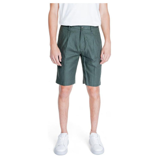 Antony Morato green linen shorts for men, spring/summer collection, stylish Bermuda, 52% linen, 48% viscose, casual wear.