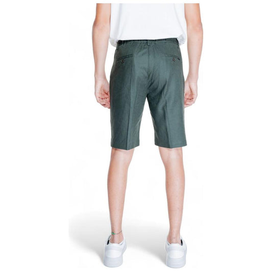 Back view of Antony Morato green linen shorts for men, part of the spring/summer collection, made from 52% linen and 48% viscose.