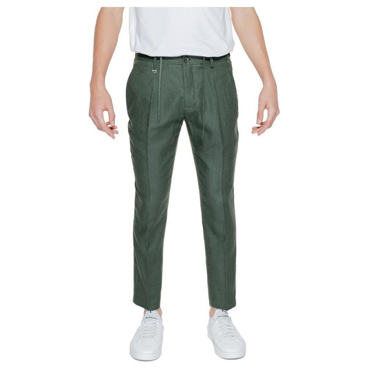 Antony Morato green linen men's suit trousers, spring/summer collection, made from 52% linen and 48% viscose.