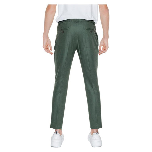 Back view of Antony Morato green linen men's suit trousers from Spring/Summer collection, composed of 52% linen and 48% viscose.