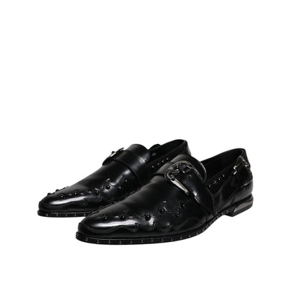 Dolce & Gabbana Black Embellished Derby Monk Strap Shoes