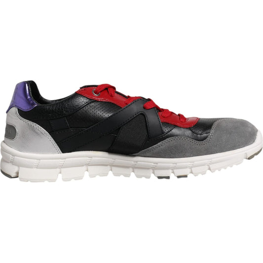 Dolce & Gabbana multicolor leather suede low top sneakers, featuring a rubber sole and lace-up closure with logo details.