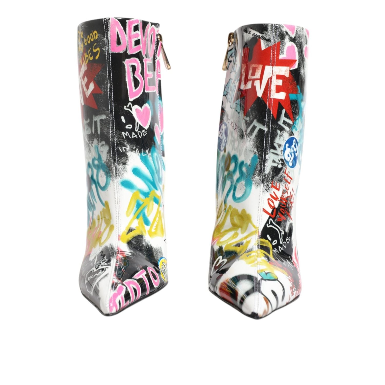 Dolce & Gabbana Multicolor Graffiti Keira Mid Calf Boots Shoes