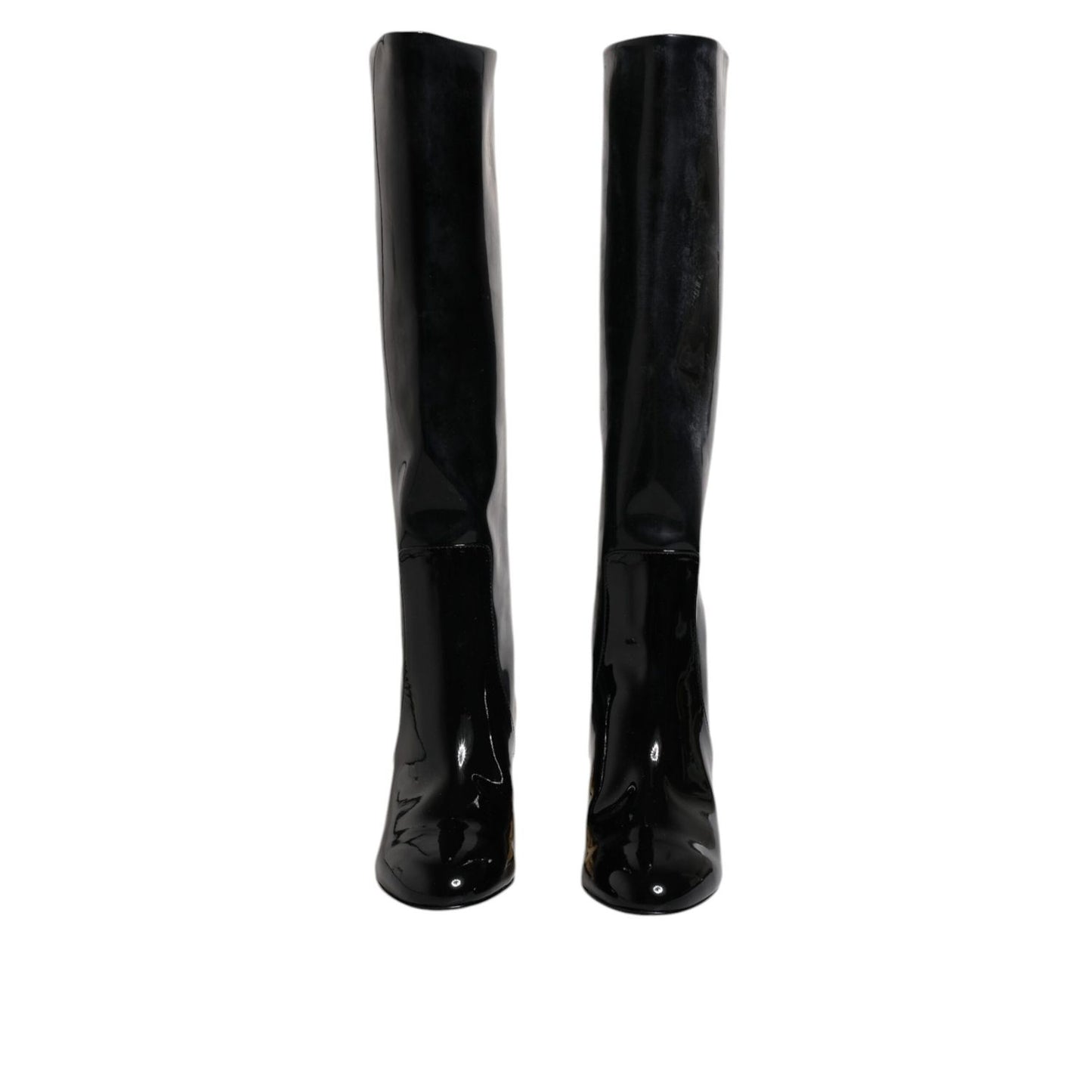 Dolce & Gabbana Black Patent Leather Vally High Boots Shoes