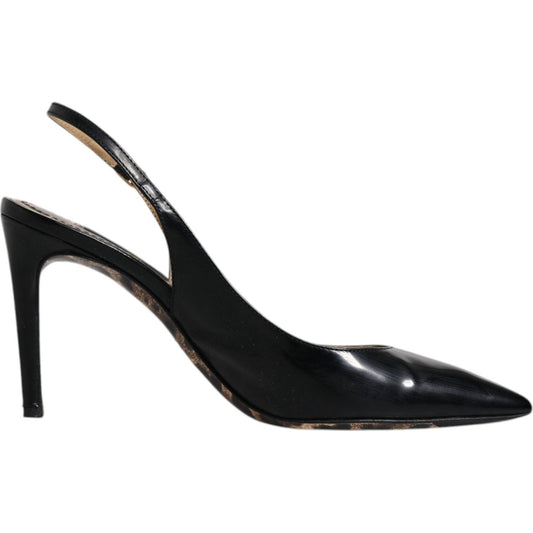 Dolce & Gabbana black leather slingback high heels with buckle closure