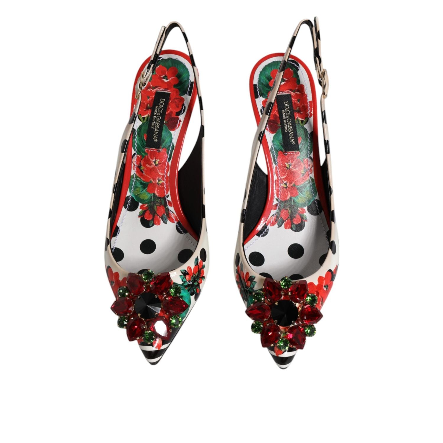 Dolce & Gabbana Multicolor Leather Crystal Heels Slingback Shoes