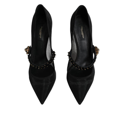 Dolce & Gabbana Black Mesh Mary Jane Crystal Heel Pump Shoes