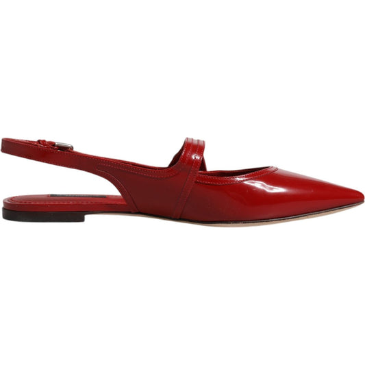 Dolce & Gabbana red leather slingback flats, made of calf leather with buckle closure. High quality Italian craftsmanship.
