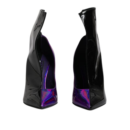 Dolce & Gabbana Purple Black Pointed Ankle Boots Shoes