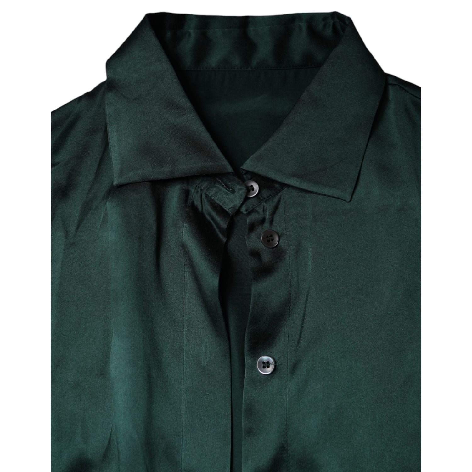 Dolce & Gabbana Dark Green Silk Button Down Long Sleeves Blouse Top