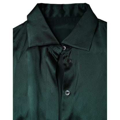 Dolce & Gabbana Dark Green Silk Button Down Long Sleeves Blouse Top