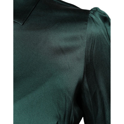 Dolce & Gabbana Dark Green Silk Button Down Long Sleeves Blouse Top