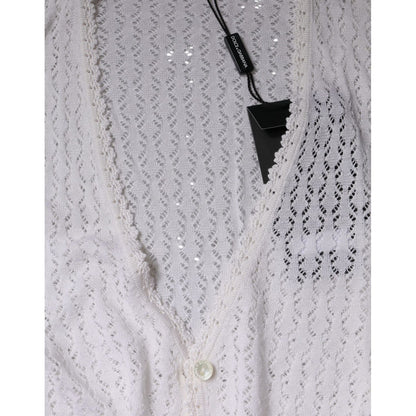Dolce & Gabbana White Silk Button Down Cardigan Sweater
