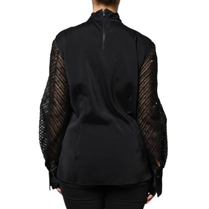 Brunello Cucinelli Black Silk Blend Long Sleeves Blouse Top