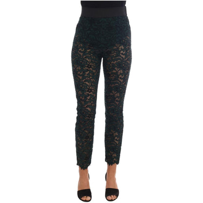 Dolce & Gabbana Green Floral Lace Leggings Pants
