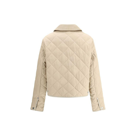 Burberry cotton jacket with corduroy collar, quilted design, and Archivio Check interior, shown from the back.